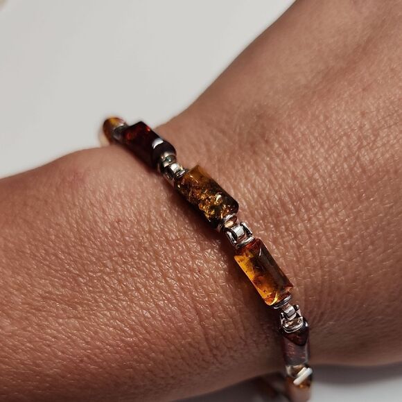Lovely Vintage Sterling Silver and Amber Link Bracelet 925 - Picture 1 of 4
